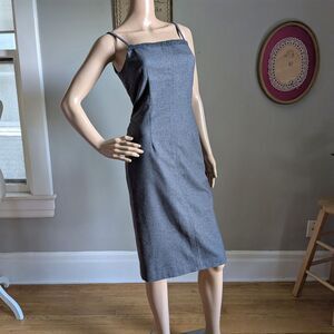 Vintage Y2K Tristan & Iseut Wool Shift Dress Midi Gray Autumn Size 2